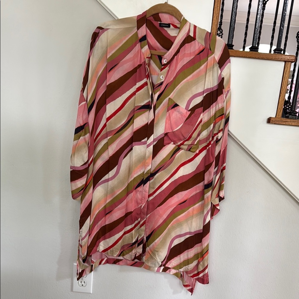 Colorful Striped Button-Up coverup